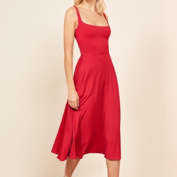 reformation rou midi fit & flare dress